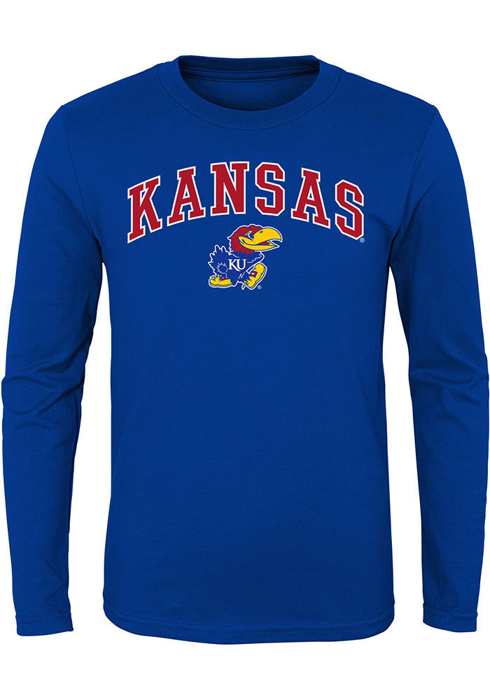 Kansas Jayhawks Youth Blue Arch Mascot Long Sleeve T-Shirt