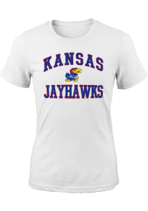 Kansas Jayhawks Girls White #1 Design Short Sleeve Tee