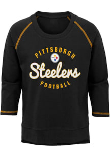 Pittsburgh Steelers Girls Black Overthrow Long Sleeve Sweatshirt