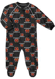 Cincinnati Bengals Baby Black Raglan Loungewear One Piece Pajamas