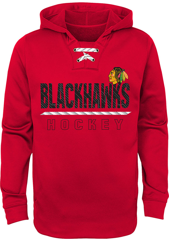 Chicago Blackhawks Youth Red Lace Em Up Long Sleeve Hoodie