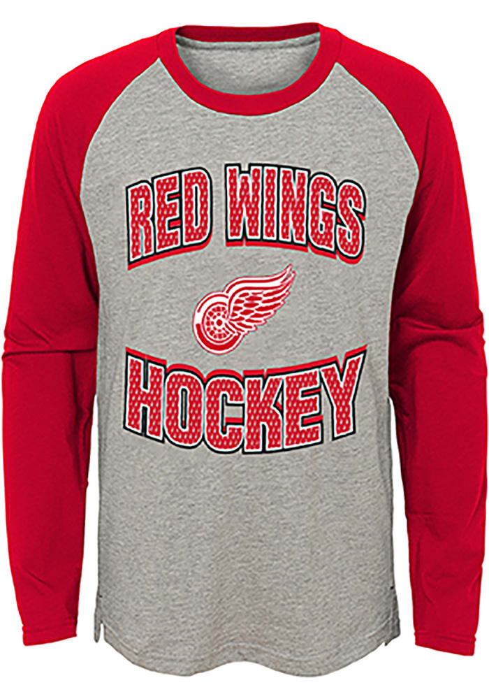 Detroit Red Wings Youth Grey Assist Long Sleeve Fashion T-Shirt