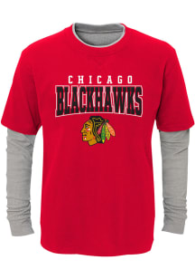 Chicago Blackhawks Youth Red Playmaker Long Sleeve Fashion T-Shirt