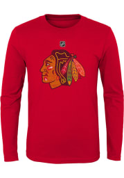 Chicago Blackhawks Youth Red Distressed Logo Long Sleeve T-Shirt