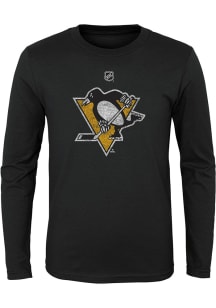 Pittsburgh Penguins Youth Black Distressed Logo Long Sleeve T-Shirt