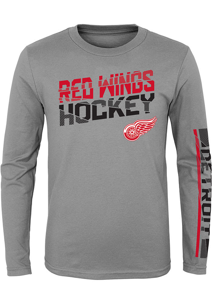 Detroit Red Wings Youth Grey Break Lines Long Sleeve T-Shirt