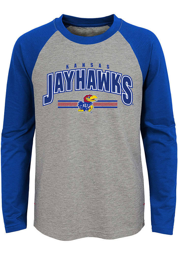 Kansas Jayhawks Youth Grey Audible Long Sleeve Fashion T-Shirt