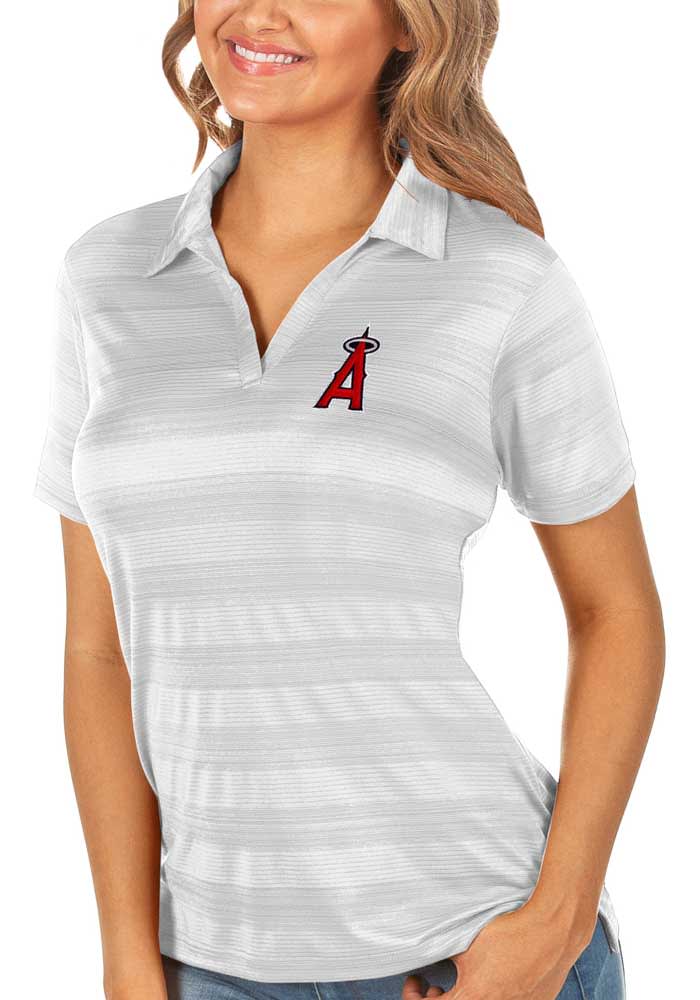 Antigua Los Angeles Angels Womens White Compass Short Sleeve Polo Shirt