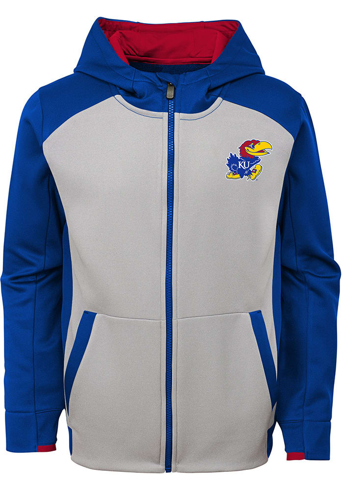 Kansas Jayhawks Youth Grey Hi-Tech Long Sleeve Full Zip Jacket
