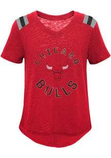 Chicago Bulls Girls Red Retro Block Short Sleeve Fashion T-Shirt