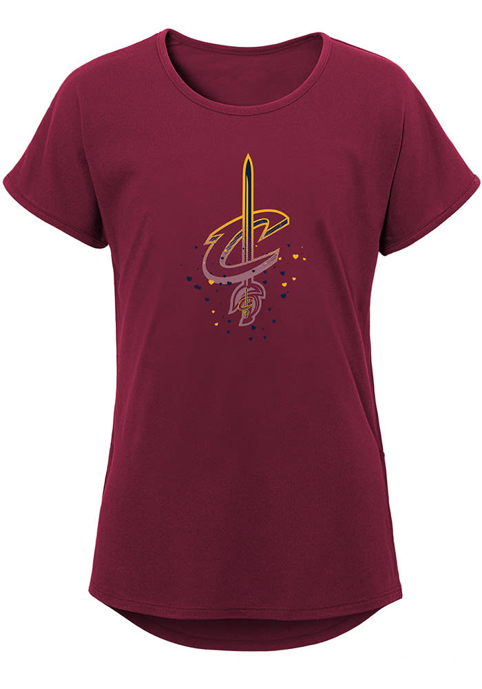 Cleveland Cavaliers Girls Red Heart Drops Short Sleeve Fashion T-Shirt