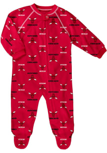 Chicago Bulls Baby Red Raglan Zip Up Coverall Loungewear One Piece Pajamas