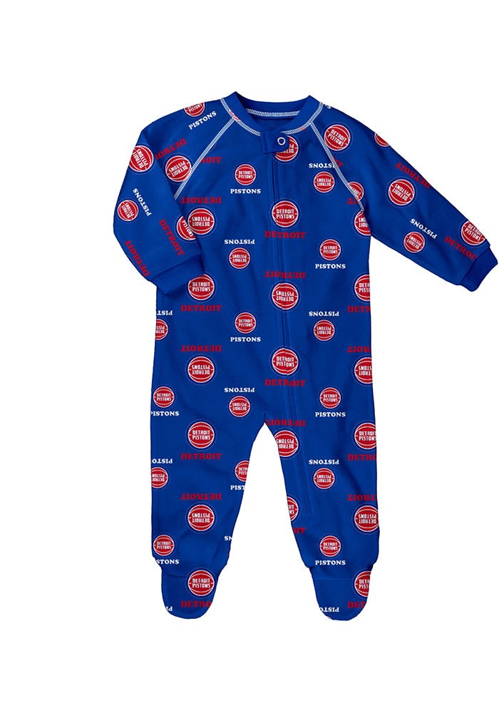 Detroit Pistons Blue Baby Raglan Zip Up Coverall Romper Pajamas