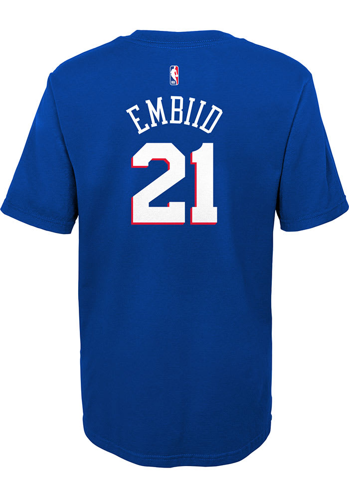 Joel Embiid Philadelphia 76ers Boys Blue Name and Number Short Sleeve T-Shirt