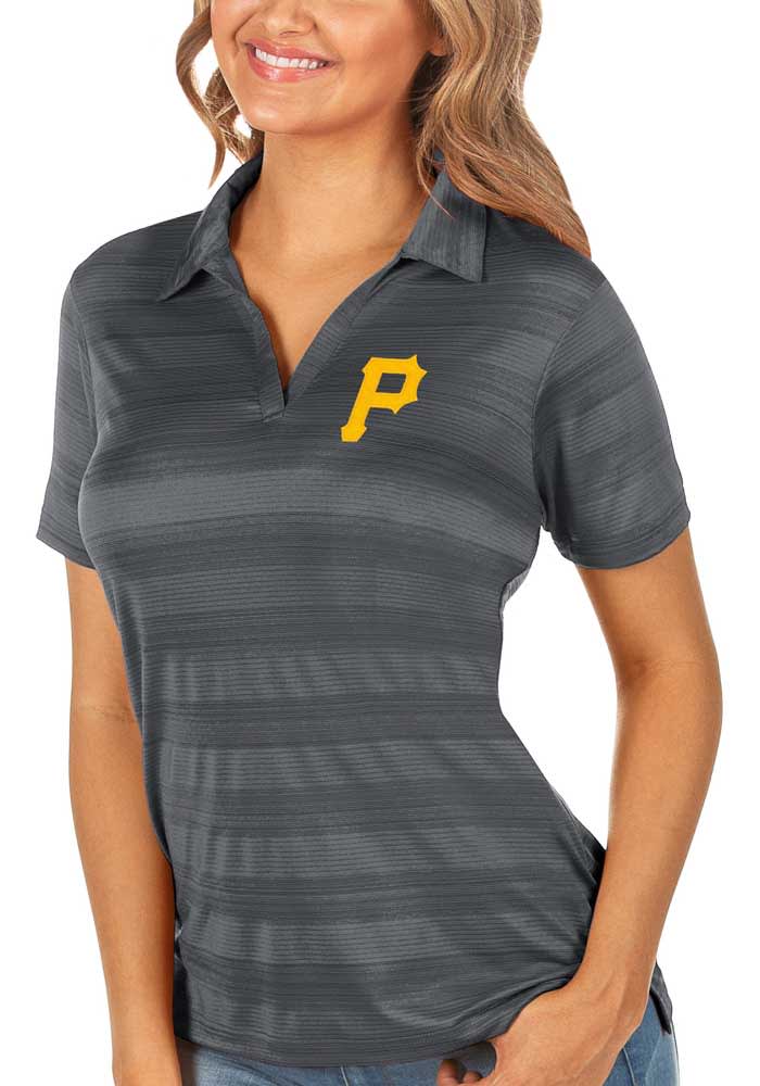 Antigua Pittsburgh Pirates Womens Grey Compass Short Sleeve Polo Shirt