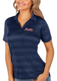 Antigua Atlanta Braves Womens Navy Blue Compass Short Sleeve Polo Shirt