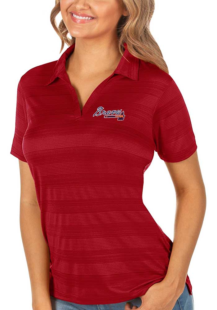 Antigua Atlanta Braves Womens Red Compass Short Sleeve Polo Shirt