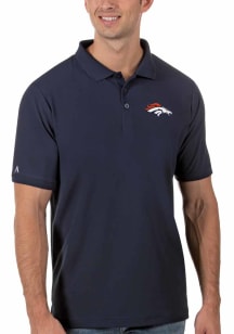 Antigua Denver Broncos Mens Navy Blue Legacy Pique Short Sleeve Polo