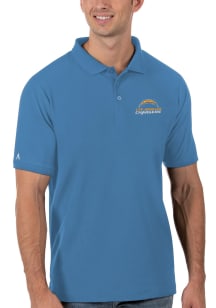 Antigua Los Angeles Chargers Mens Blue Legacy Pique Short Sleeve Polo