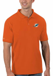 Antigua Miami Dolphins Mens Orange Legacy Pique Short Sleeve Polo