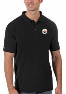 Antigua Pittsburgh Steelers Mens Black Legacy Pique Short Sleeve Polo