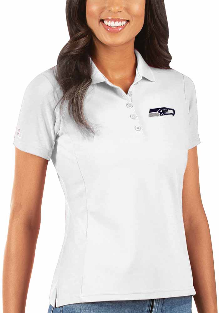 Antigua Seattle Seahawks Womens White Legacy Pique Short Sleeve Polo Shirt
