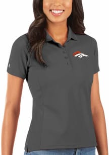 Antigua Denver Broncos Womens Grey Legacy Pique Short Sleeve Polo Shirt