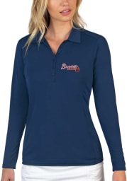 Antigua Atlanta Braves Womens Navy Blue Tribute Long Sleeve Polo Shirt