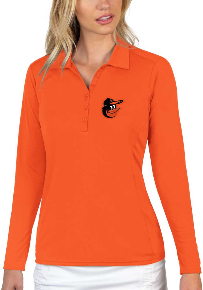 Antigua Baltimore Orioles Womens Orange Tribute Long Sleeve Polo Shirt