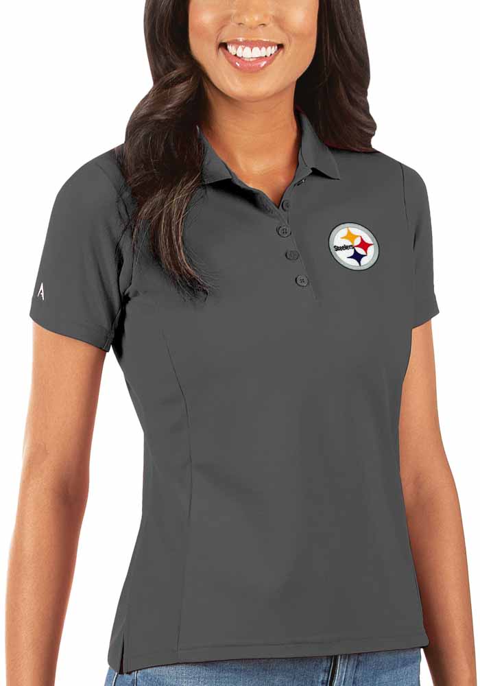 Antigua Pittsburgh Steelers Womens Grey Legacy Pique Short Sleeve Polo Shirt