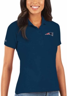 Antigua New England Patriots Womens Navy Blue Legacy Pique Short Sleeve Polo Shirt