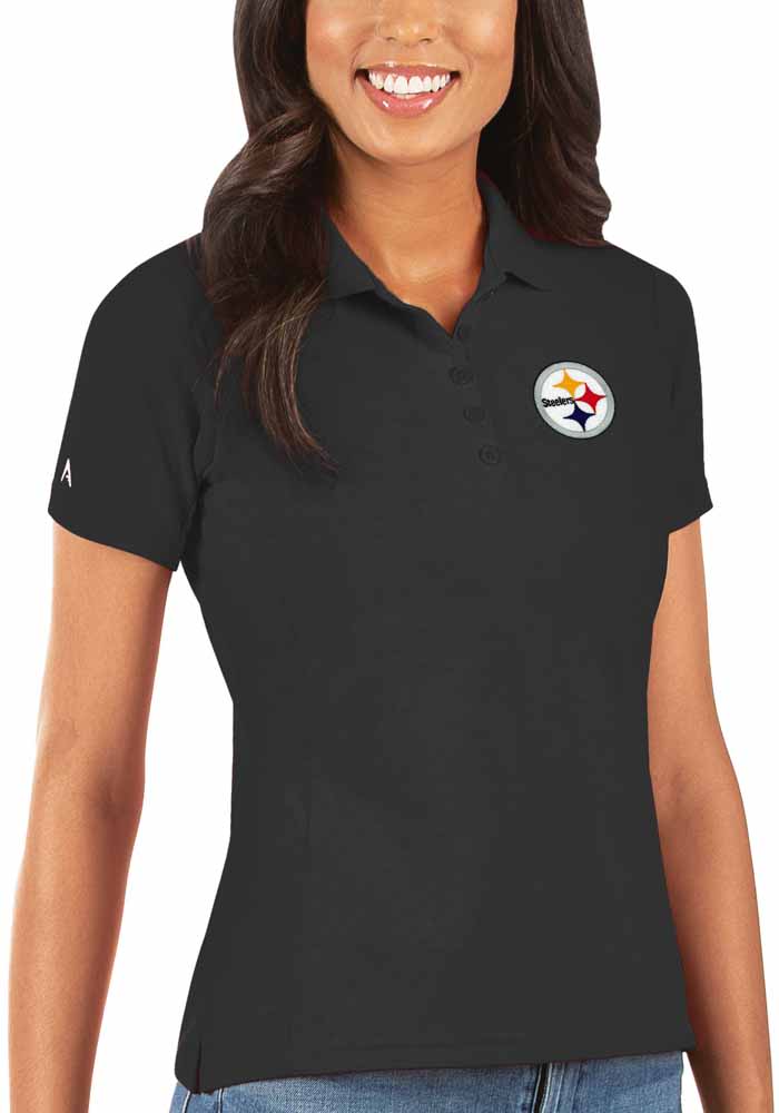 Antigua Pittsburgh Steelers Womens Black Legacy Pique Short Sleeve Polo Shirt