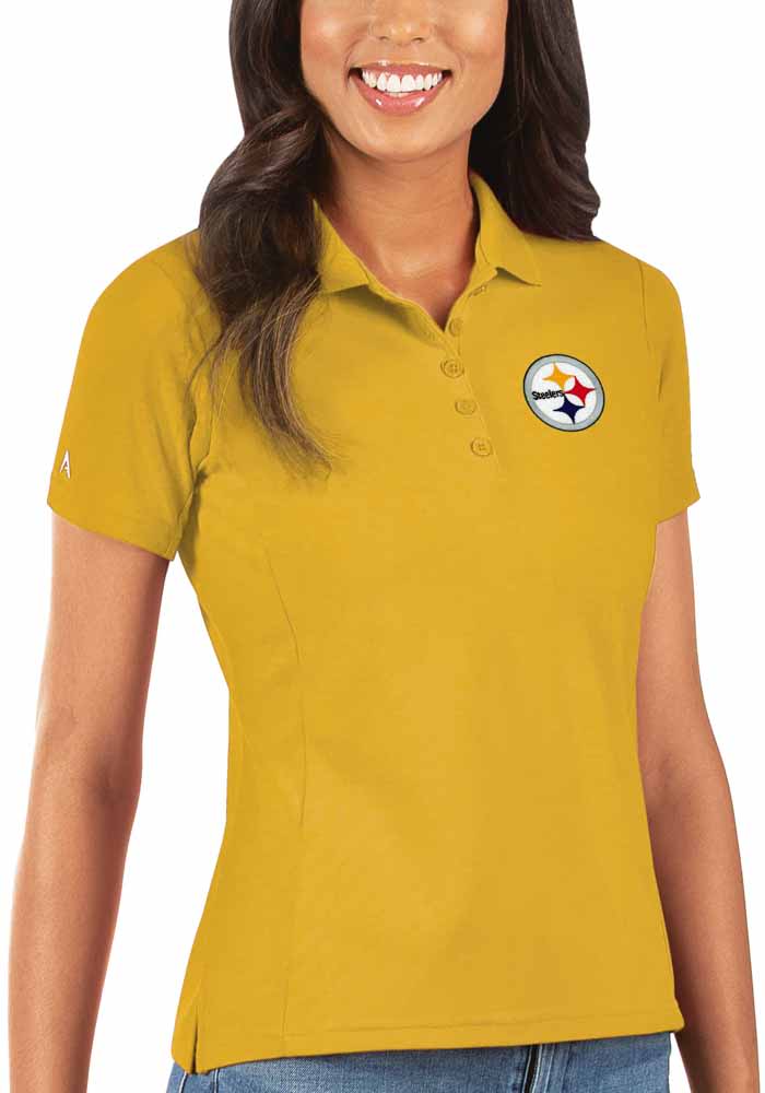 Pittsburgh Steelers Antigua Womens Gold Legacy Pique Short Sleeve Polo