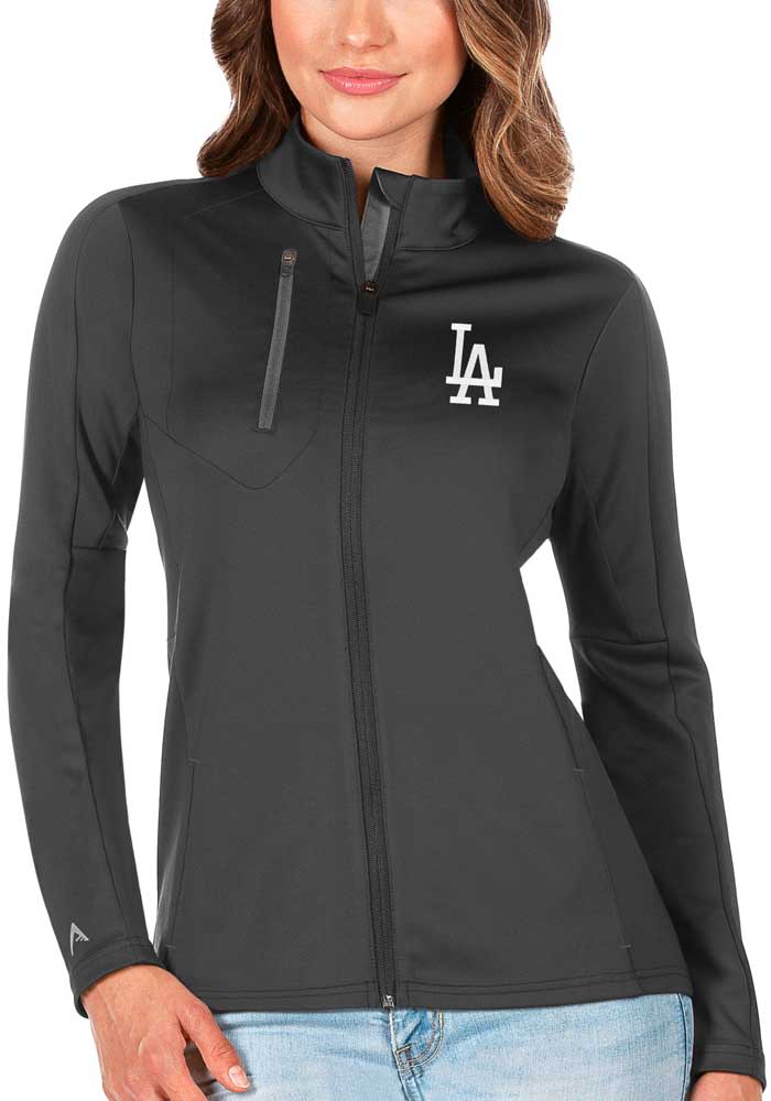 Antigua Los Angeles Dodgers Women's Grey Metallic Logo Links Light Weight Jacket, Grey, 100% POLYESTER, Size 2XL, Rally House