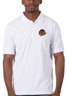 Antigua Chicago Blackhawks Mens White Legacy Pique Short Sleeve Polo