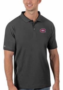 Antigua Montreal Canadiens Mens Grey Legacy Pique Short Sleeve Polo