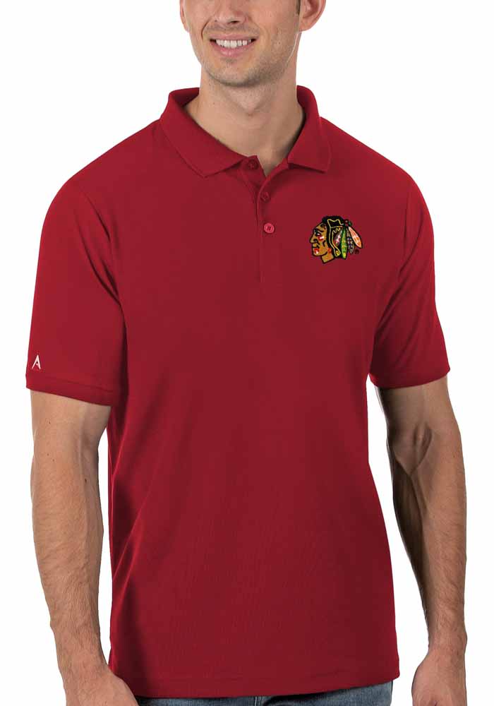 Antigua Chicago Blackhawks Mens Red Legacy Pique Short Sleeve Polo