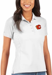Antigua Calgary Flames Womens White Legacy Pique Short Sleeve Polo Shirt