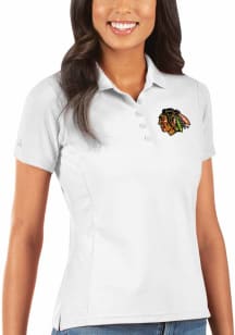 Antigua Chicago Blackhawks Womens White Legacy Pique Short Sleeve Polo Shirt
