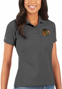 Antigua Chicago Blackhawks Womens Grey Legacy Pique Short Sleeve Polo Shirt