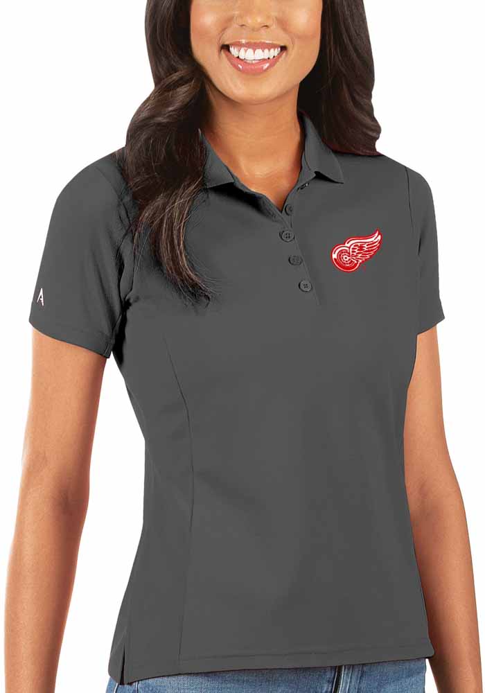 Antigua Detroit Red Wings Womens Grey Legacy Pique Short Sleeve Polo Shirt