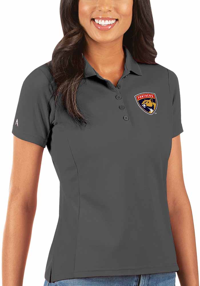 Antigua Florida Panthers Womens Grey Legacy Pique Short Sleeve Polo Shirt