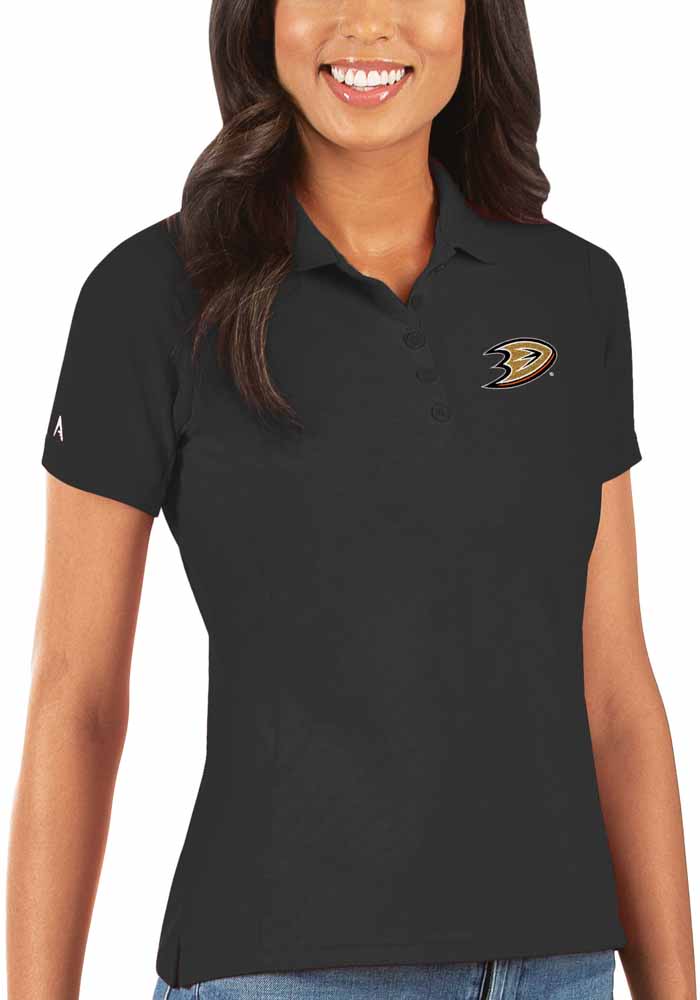 Antigua Anaheim Ducks Womens Black Legacy Pique Short Sleeve Polo Shirt