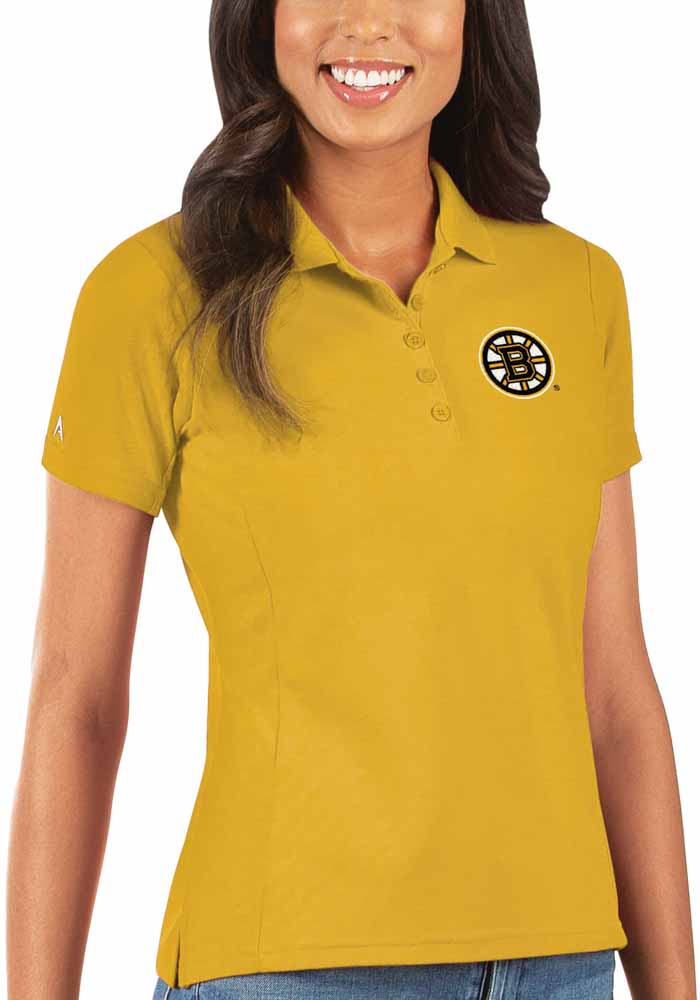 Antigua Boston Bruins Womens Gold Legacy Pique Short Sleeve Polo Shirt