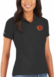 Antigua Calgary Flames Womens Black Legacy Pique Short Sleeve Polo Shirt