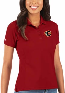 Antigua Calgary Flames Womens Red Legacy Pique Short Sleeve Polo Shirt