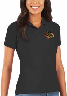 Antigua Chicago Blackhawks Womens Black Legacy Pique Short Sleeve Polo Shirt