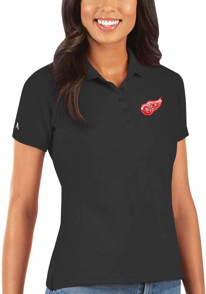 Antigua Detroit Red Wings Womens Black Legacy Pique Short Sleeve Polo Shirt