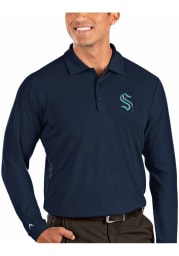 Antigua Seattle Kraken Mens Navy Blue Tribute Long Sleeve Polo Shirt