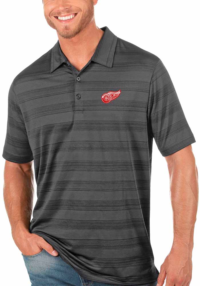 Antigua Detroit Red Wings Mens Grey Compass Short Sleeve Polo